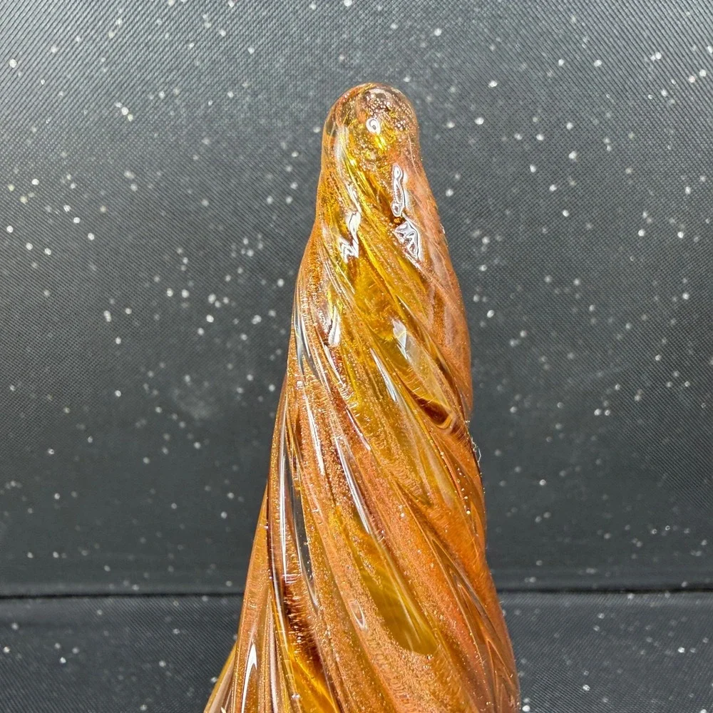 Pier 1 Art Glass Christmas Tree Figurine Amber Copper Glitter 8inch Paperweight